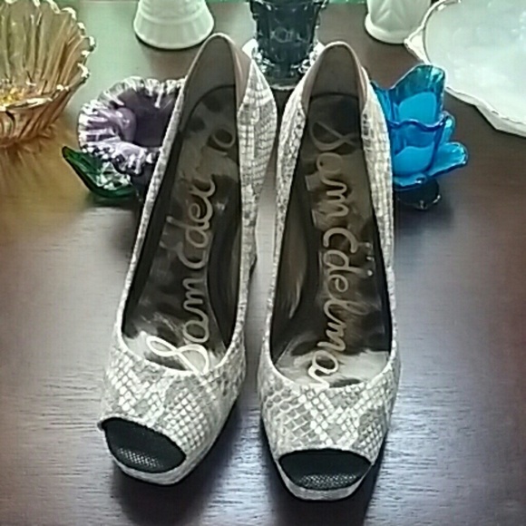 SAM EDELMAN Leather Peeptoe Platform 8.5M EUC - Picture 3 of 5